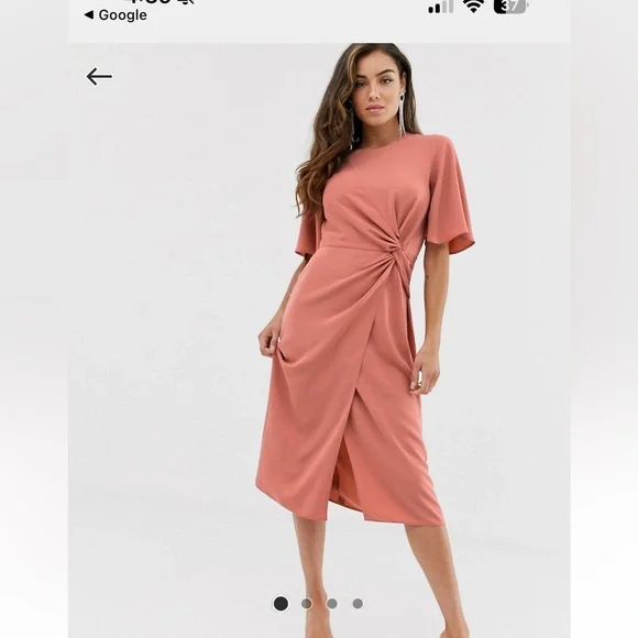 knee length dresses for ladies Front Twist Midi Dress w/ Dolm Twilight Navy / Standard / 6 main image 1